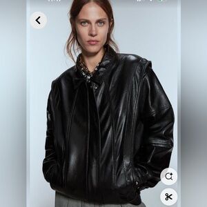 Classic Black Leather Bomber Jacket - Women's